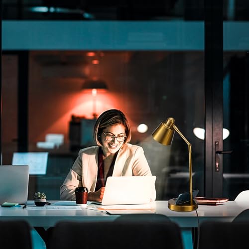Image of Anxingtools LED Desk Lamp with Dual USB Charging Ports, 100% Metal, 270 Swivel Arms, Soft White Light (3000K), Bedside Reading Lamp, Home Office Lamp(Golden)