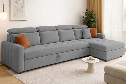 Image of Casaliving Gagnon RHS 6 Seater L Shape Corner Sofa Cum Bed for Living Room (Dark Grey Fabric) Premium Fabric Sofa