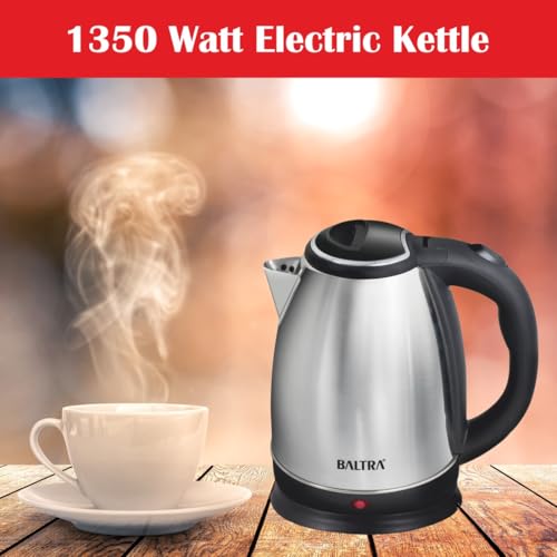 Image of BALTRA Electric Kettle 1.8 L Supreme | 1350 Watt Stainless Steel Body with Auto Shut Off Feature Used for Boiling | Hot Water Kettle 360 Power Base Cool Touch Handle Ketley I 2 Year Warranty