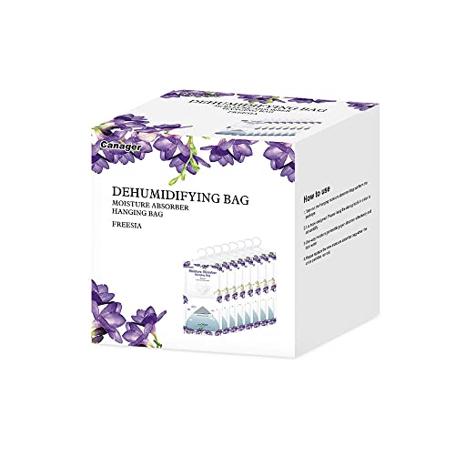 Canager Hanging Moisture Absorber, Freesia Moistureproof Desiccant Hanging Bag，Dehumidifier Bag (8 Packs) Hanging Closet Dehumidifier Bags, Moisture Absorb 12.5 Oz #TOP1