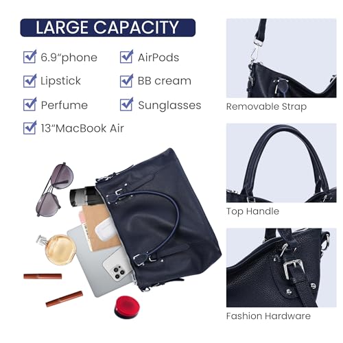 Image of HESHE Leather Purses and Handbag for Women Shoulder Bag Tote Top Handle Bag | Genuine Designer Large Capcity Hobo Crossbody Satchel Travel Work Ladies Zippered Ladies Daily Bag Adjustable Long Strap