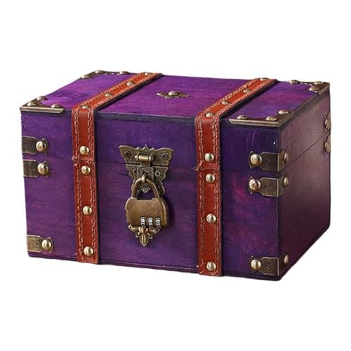Kivivaka Caja de almacenamiento de escritorio de madera retro con cerradura, llave y contraseña, joyas, pendientes, collares, morado y morado para A