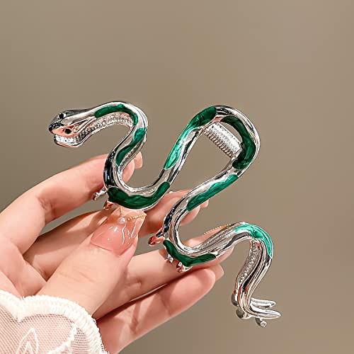 Snake Hair Clip Metal Hair Claw Clips For Thick Hair Large Snake Hair Accessories Goth Hair Clips Silver Green Claw Clip For Women Banana Clips Gothic Snake Hair Styling Accessories Hairpin 1Pcs #TOP2