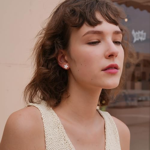 S.Leaf Flower Earrings for Women 925 Sterling Silver 18Karat Gold Plated Cherry Blossom Floral Flower Stud Earrings Best Friend Birthday Gifts for Women Trendy Teens Sister Mom Wife Womens Her Friend Party3