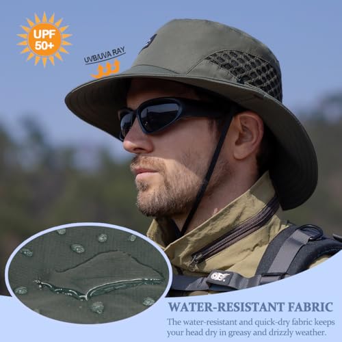 Sireck Fishing Hat, UPF50+ Wide Brim Sun Hat for Men Women, UV Protection Hiking Beach Bucket Hats Summer Safari Hat (Army Green-1) — view 3