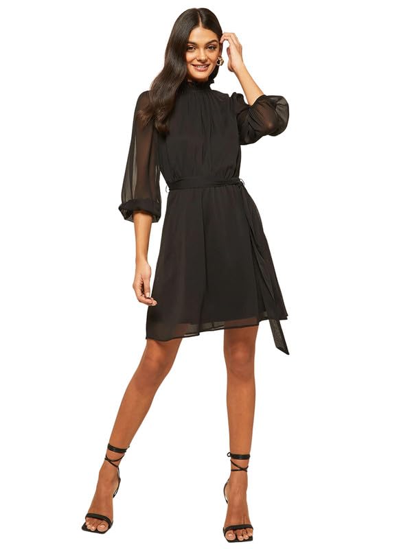 Image of SIRIL Women's A-Line Western Chiffon Mini Dresses | One Piece Mini Dress | Western Mini Dress With Belt