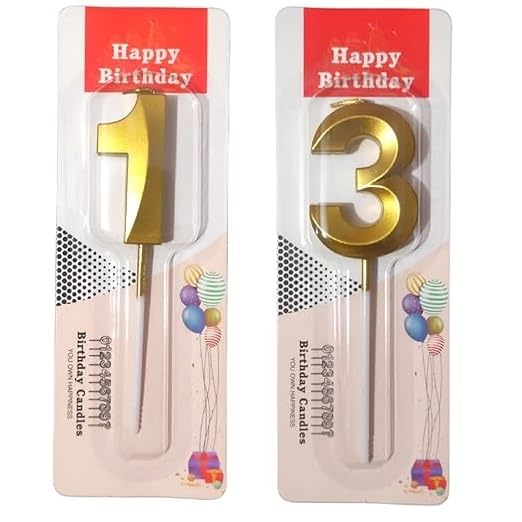 Image of ToyUniverse Number 13 Gold Candle - Metallic Gold 3D Candle for Thirteenth Birthday, Anniversary, Surprise Party Cake Decoration (Pack of 2)