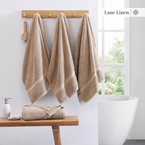 Image of LANE LINEN 100% Cotton Bath Towels Set of 4 (30 inchx60 inch) - Zero Twist, Cotton Bathroom Towel Sets - Quick Dry, Highly Soft & Absorbent Large Shower Towels for Bathroom - Sustainabaly Produced - Taupe