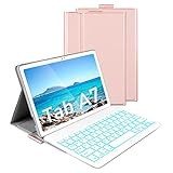 Todo en uno, función 4 en 1: funda de piel, teclado Bluetooth, soporte ajustable y soporte para S-Pen, todo en uno. Ideal para trabajar y estudiar con la tableta Android Galaxy Tab A7.