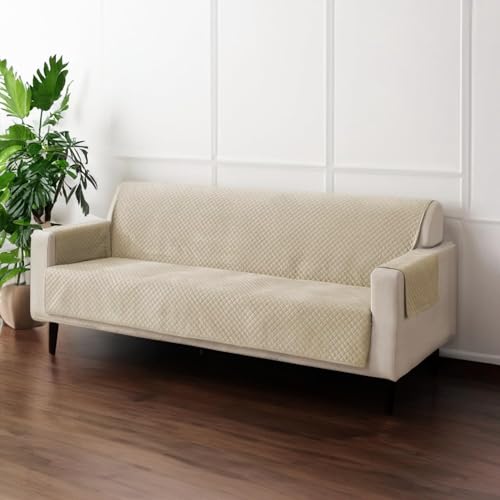 Image of Fashion Throw Quilt-Fully Covered 3 Seater Anti-Slip Quilted Sofa Covers for Living Room Sofa Slipcovers Furniture Cover Home Decor Beige