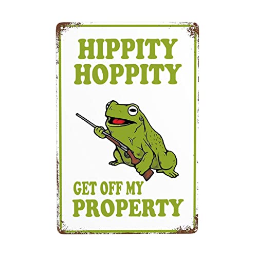 JPKIROZR retro green Hippity Frog Get Off My Property tin sign metal poster wall plaque decoration bar cafe home garage cave club garden Funny Decor art white-style-7-1-2 11.8inchx7.9inch