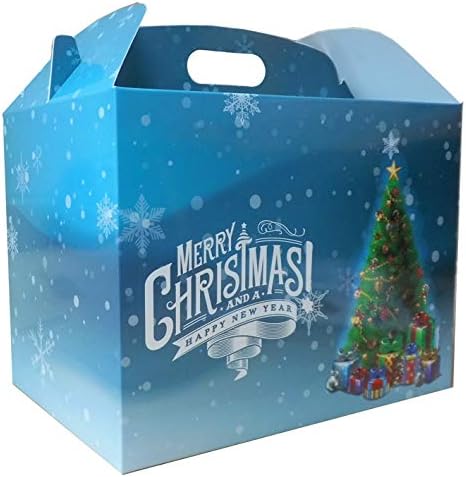 Hampabox 10 x CHRISTMAS TREE & PRESENTS BLUE LARGE GABLE BOXES - Cardboard Xmas Gift Hamper Boxes