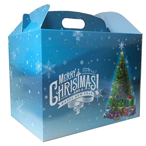 Hampabox 10 x CHRISTMAS TREE & PRESENTS BLUE LARGE GABLE BOXES - Cardboard Xmas Gift Hamper Boxes
