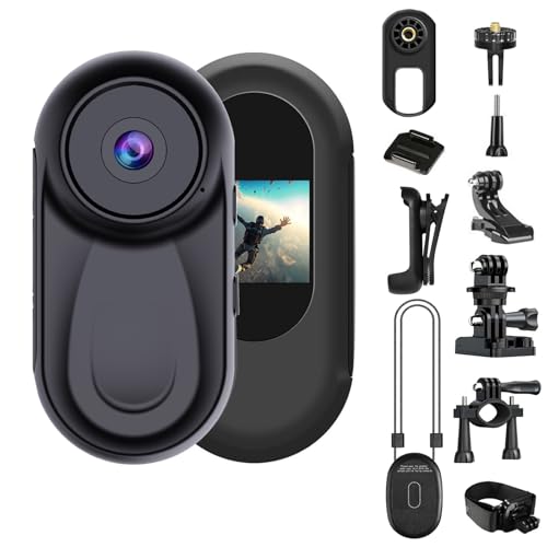 OBEST Mini Camara Accion Visión Nocturna 360 Cámara Deportiva Bodycam Casco Moto 1080P Cámaras Corporal con Pantalla 0,85', Camera Vlog POV Video para Actividades Diario, Acc multifunción Negro