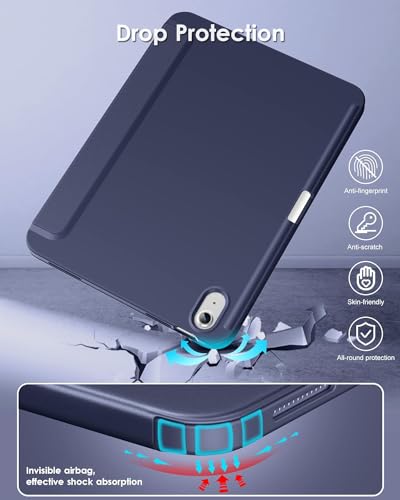 Image of Printme for iPad (A16) 11th Generation Case 11 Inch 2025, for iPad 10th Generation Case 10.9 Inch 2022 with Pencil Holder, Slim Trifold Stand Protective Cover with Soft TPU Back (Navy Blue)