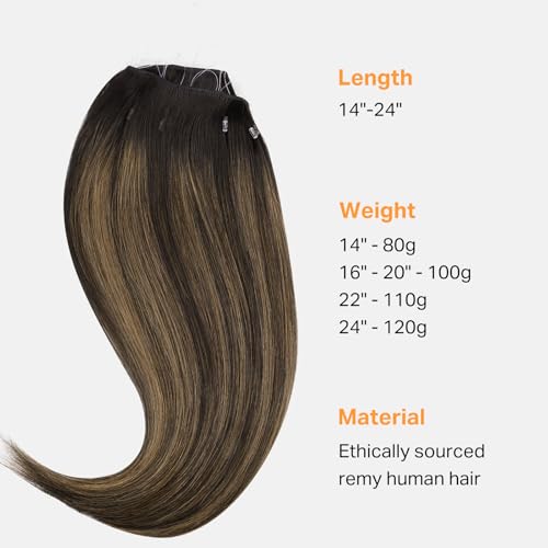 Image of DOORES Beaded Weft Extensions Hair, 14 Inch 80g Balayage Dark Brown to Chestnut Brown Hair Extensions Real Humen Hair Micro Bead Weft, Straight