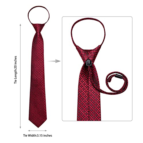 Image of DiBanGu Silk Zipper Ties for Men,Paisley Solid Plaid Pre-tied Tie and Pocket Square Cufflinks Set Formal Adjustable Necktie