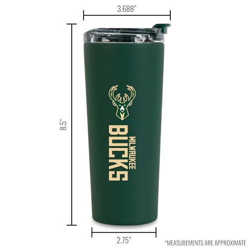 Image of Rico Industries NBA Basketball Milwaukee Bucks Green 24oz Stainless Steel Tumbler with Lid and Dual Functioning Lid