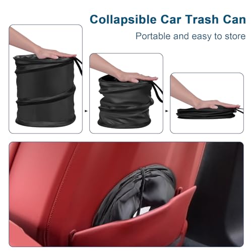 Image of Car Trash Can, 2 Packs 4 Gallons Garbage Can, Collapsible Trash Bin | Pop-Up Trash Can for Car Front Back Seat, Portable Car Trash Bag Hanging for Vehicle SUV Rv Truck Accessories Interior, Black