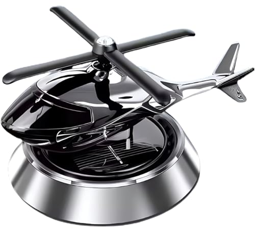 Image of Helicopter Design Car Air Freshener with Solar-Powered Rotating Blades - Aluminum Alloy Aromatherapy Diffuser - Car Interior Perfume & Unique Aviation Style Decor