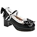 LUXMAX Women Kawaii Mid Block Heel Mary Jane Rockabilly Pumps with Bow Platform Chunky Heel Cute Sweet Shoes, Size 7 M US,Black