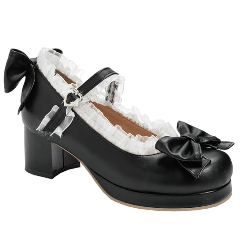 Women Kawaii Mid Block Heel Mary Jane Rockabilly Pumps with Bow Platform Chunky Heel Cute Sweet Shoes3
