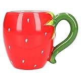  AmaCasa - Juego de vajilla de cerámica con diseño de Fresas (Taza/servilletero/Jarra de Leche/salero y Lata roja)