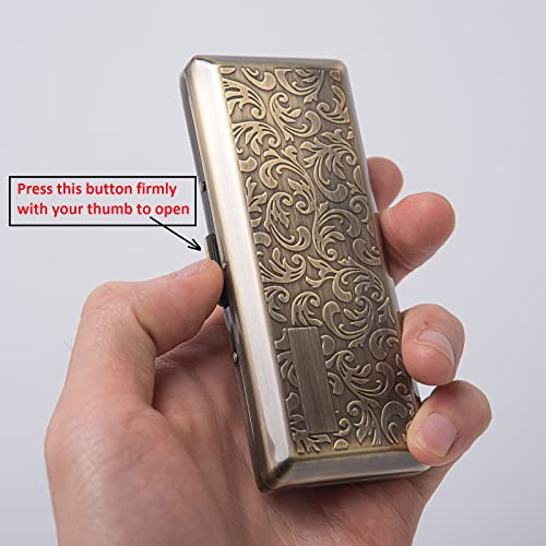 Image of Metal Cigarette Case - Portable Double Sided Spring Clip, Holds 10 Cigarettes, Button Closure, Vntage Bronze