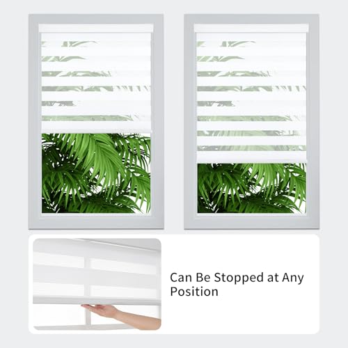 Joydeco Cordless Zebra Blinds for Windows, Dual Layer Light Control Window Blinds with Light-Proof Aluminum Cover, Free-Stop Roller Shades for Home & Office (White,22" W x 75" H)