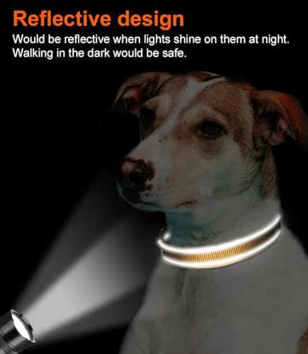 Image of Joytale Reflective Dog Collar, Adjustable Neoprene Padded, Khaki L | Breathable Nylon for Large Dogs, No Chafing on Walks and Outdoor Hikes, Tear-Resistant Webbing, Metal D-Ring, Night Safety