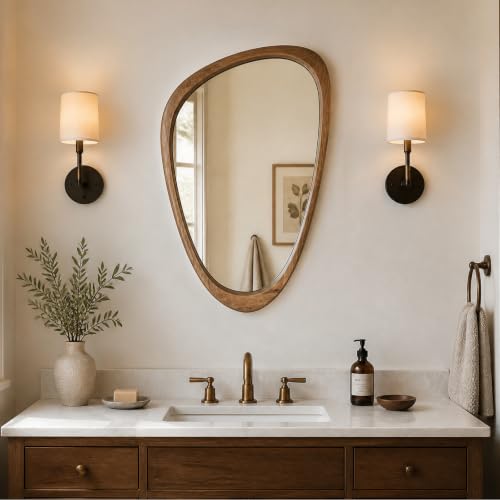 Image of Asymmetrical Irregular Solid Wood Framed Wall Mirror, 20 inchx30 inch