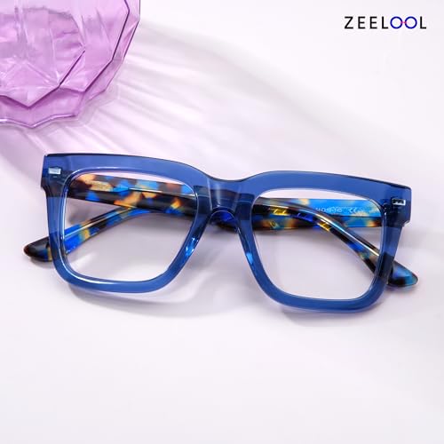 Image of Zeelool Square Glasses Frames for Men Fashion Blue Fake Eyeglasses With Clear Lens Vintage Acetate Full Eyewear Glasses Redina JGA270431-03