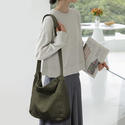 Bolso tote de lona para mujer, grande, verde miniatura 2