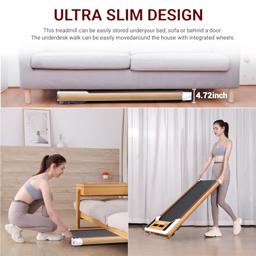 FUNRAY Walking Pad with Incline, Under Desk Treadmill - Grain of Wood Walking Jogging Machine for Home and Office, 265lbs Max Weight Capacity Portable Walking Treadmill with Incline-White