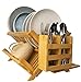 Produktbild Dish Drainer Geschirr Abtropfgestell aus Bambus mit Besteckkorb,abtropfgestell Geschirr geschirrtrockner abtropfgestell Holz, Geschirr trockenständer Wood Dish Drying Rack Bamboo