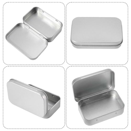 Image of 4 Pack 4 x 2.5 x 0.9In Hinged Mini Tin Boxes Metal Hinged Container with Lid Gainsboro Rectangle Small Iron Storage Portable Organizer Containers for Tea Drawing Pin Candies Jewelry Crafts
