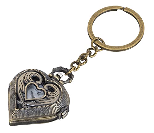 Image of AUGEN Pocket Watch Metal Keychain Heart Retro Vintage for Gifting With Key Ring Anti-Rust (Pack Of 1)