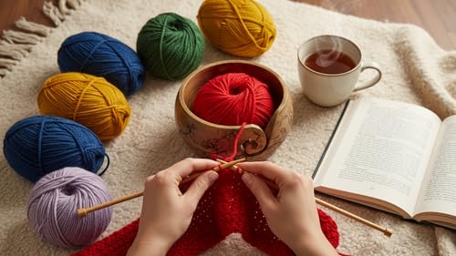 Image of Handcrafted Wooden Yarn Knitting Crochet Bowl Holder For Skien Yarn Balls Decorative Storage Organizer Crocheting Needlework Knitting Accessories Kit Supplies Sturdy Non Slip Gifts For Mother Her