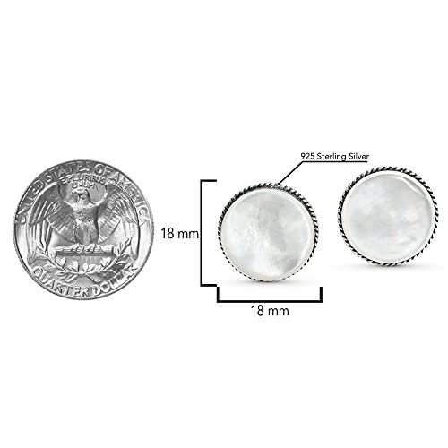 Classic 16 mm Round White Mother of Pearl Button .925 Sterling Silver Clip On Earrings4