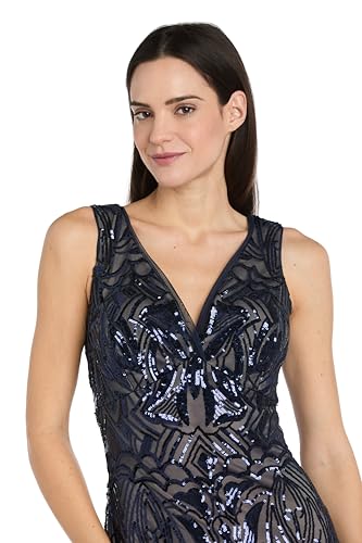 Image of R&M Richards Women's Luxurious Sequin Embellished Gown | V-Neck Formal Beaded Maxi Dress W /Contrast Lining & Godet Skirt