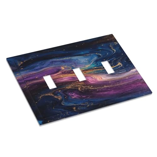 Decorative Switch Covers Plate Abstract Purple Blue Gold Marble Texture 3 Gang Wall Plate Oversized Triple Toggle Light Switch Plate Jumbo Faceplate for Bathroom Bedroom Decor