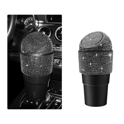Image of Yourkar Bling Car Trash Can with Lid, Sparkling Crystal Auto Garbage Can with Leak-Proof Lid, Multipurpose Waterproof Trash Bin for Automotive Home Office Kitchen Bedroom (Black)