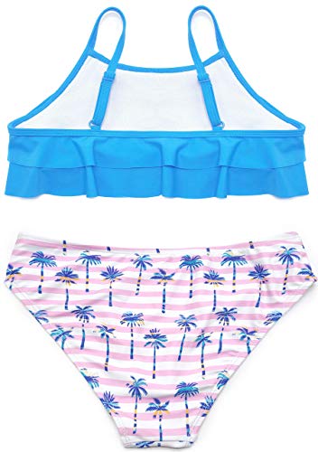 Image of SHEKINI Girls Floral Print Bathing Suits Ruffle Flounce Two Piece Swimsuits | Girls Bikini,Girls Bathing Suit,Swimsuits for Kids,Kids Bikini,Girls 2 Piece Swimsuit,Summer Hawaii Beach Swimwear,6-12 Years