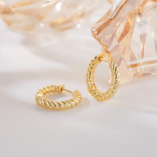 Eloqueen 14K Gold Earrings for Women Twisted Gold Hoop Earrings Hypoallergenic Earring for Women Trendy Lightweight Golden Earring Hoops 20mm 5