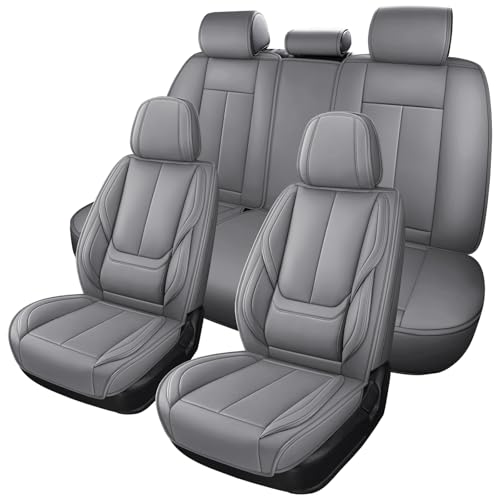 Image of MINGBRON Leather Car Seat Covers,Car Seat Covers Full Set,Automotive Seat Covers 5 Seats,Fit for Most Cars SUV and Most Sedans Grey