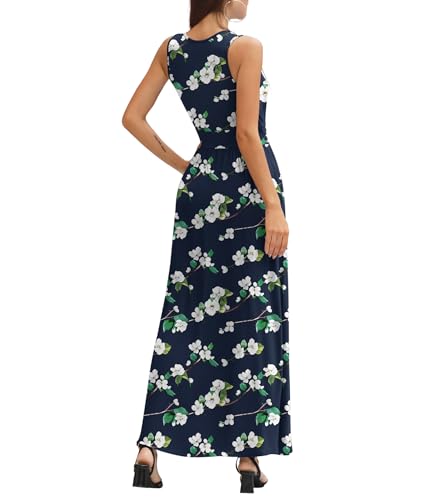 Image of LILBETTER Women Sleeveless Deep V Neck Loose Plain Long Maxi Casual Dress