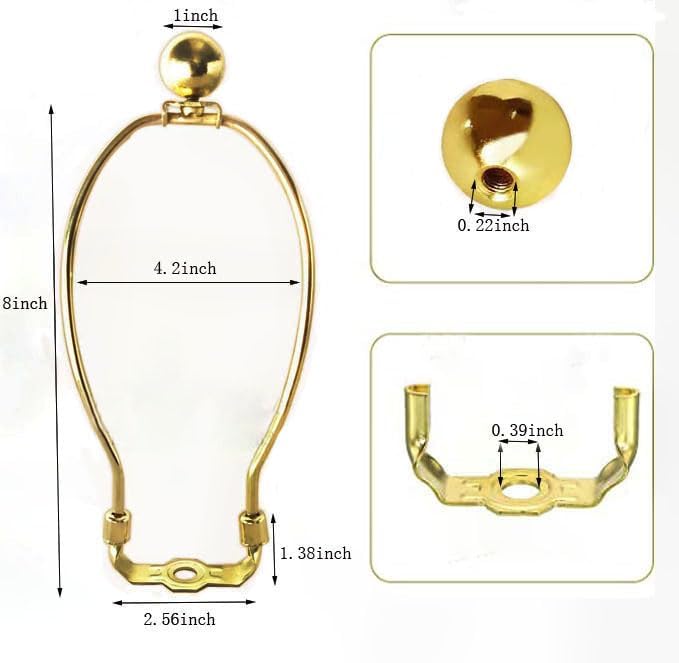 Image of 8 Inch Heavy Duty Lamp Harp, With Finials and Detachable Light Duty Saddle Bases,, Used for Floor Lamps and Table Lamps, Wall Lamps, Etc, 1sets of Heavy-Duty Lampshade Holders, Chandelier (Gold)