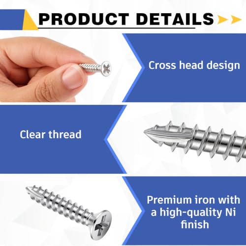 Image of 100 Pack Satin Nickel Wood Screws #9 x 1 Inch Silver Extra Long Heavy-Duty Hinge Screws for Doors, Cabinets, Furniture & DIY Projects
