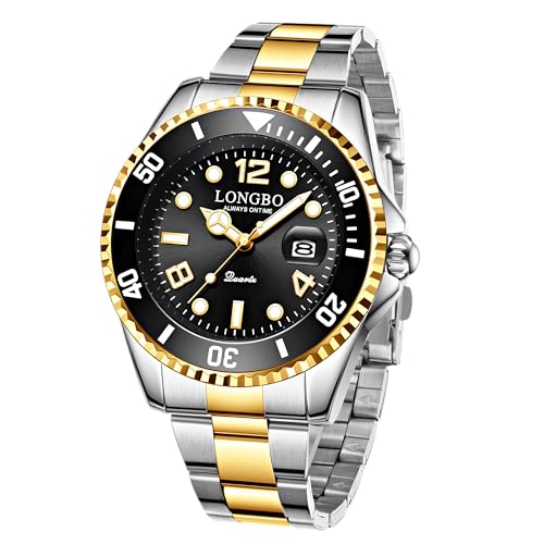 LONGBO Master Royale Stainless Steel Blue Dial Silver Band Luxury Analog Watch for Men (Gold)