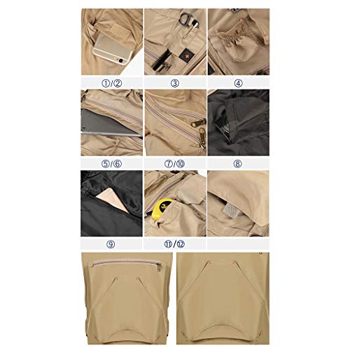 F Fityle Homens Multi Pocket Vest Colete Pesca - Cáqui XXL